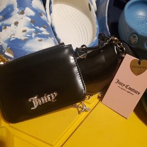 Juicy Couture Black Patent Mini Pouch with Charm Tag